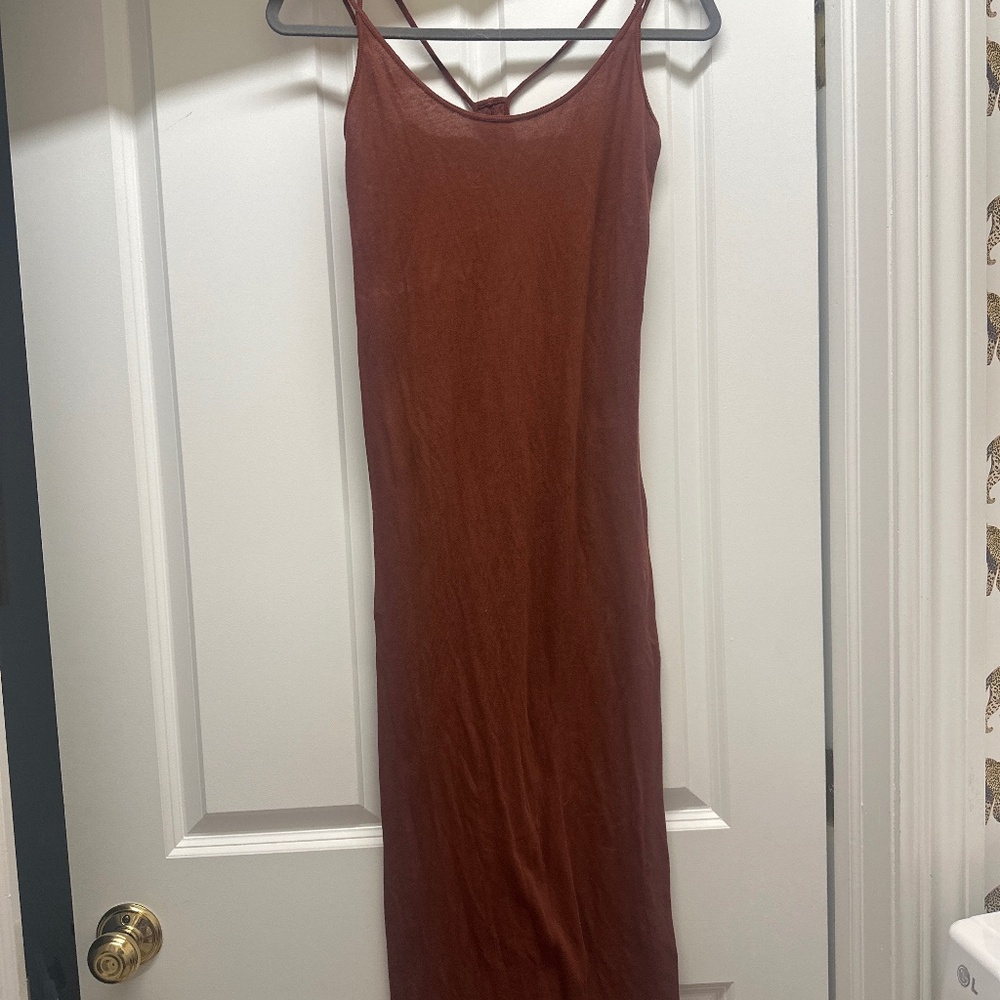 Enza Costa chocolate brown cotton maxi dress -No size